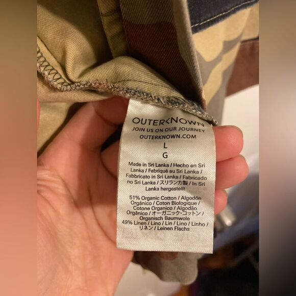 NWT outerknown camo utility jacket camouflage print Sz L linen blend cotton - Picture 11 of 13